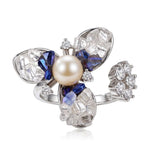 Load image into Gallery viewer, Aura Pearl & Crystal Cluster Open Cuff Ring