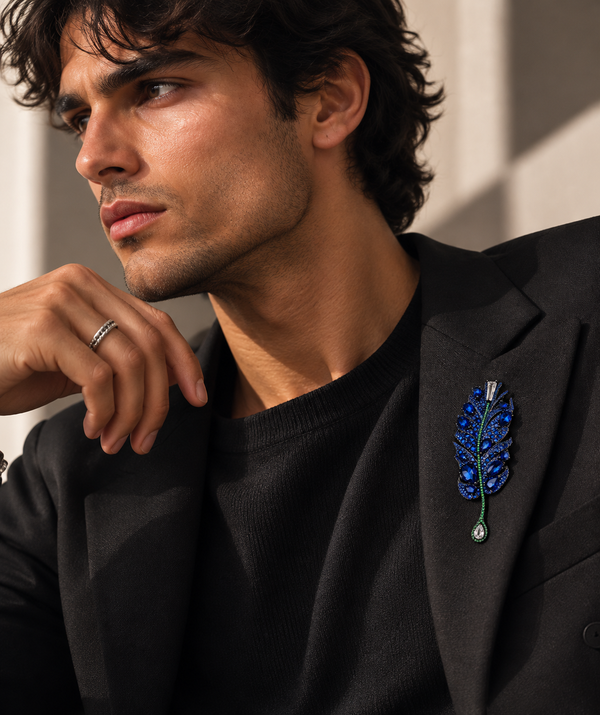 Midnight Sapphire Plume Brooch
