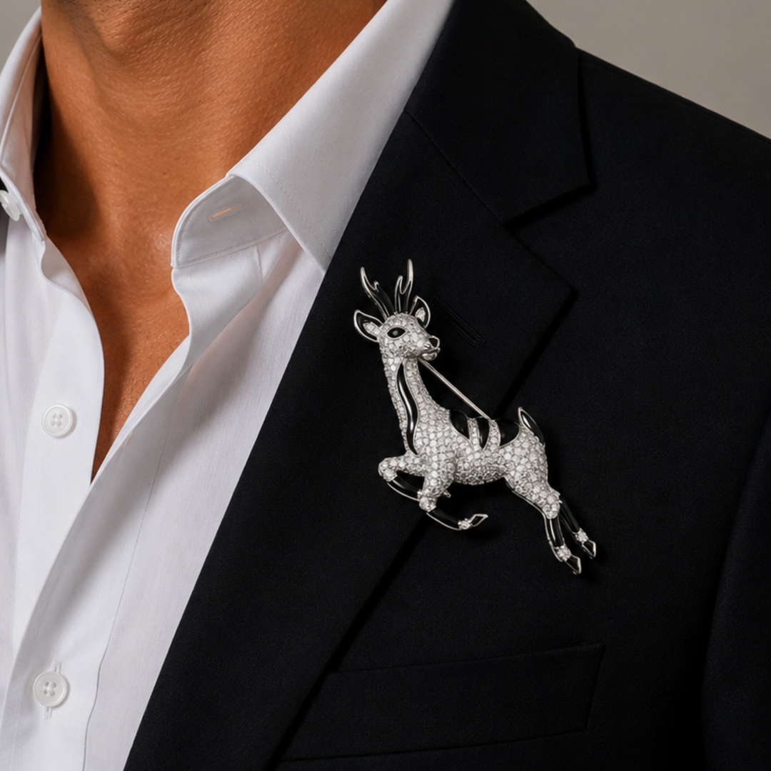 Midnight Stag Crystal Brooch