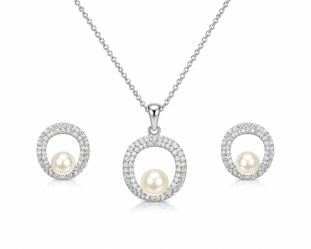 Luna Halo Pearl Pendant Set