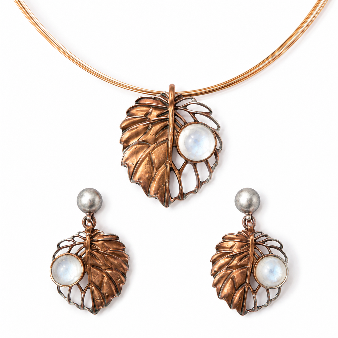 Moonlit Leaf Pendant Set