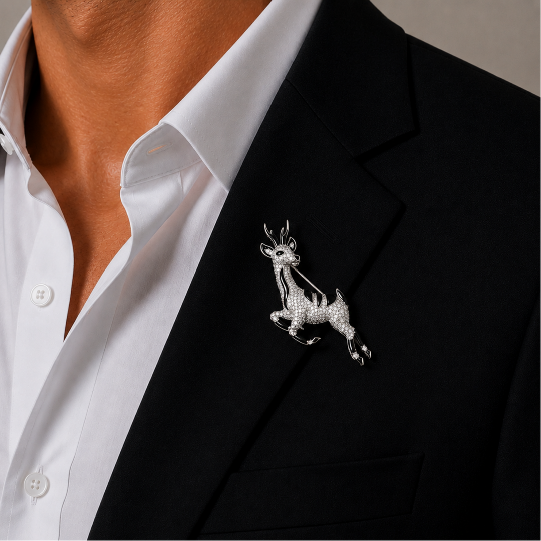 Midnight Stag Crystal Brooch