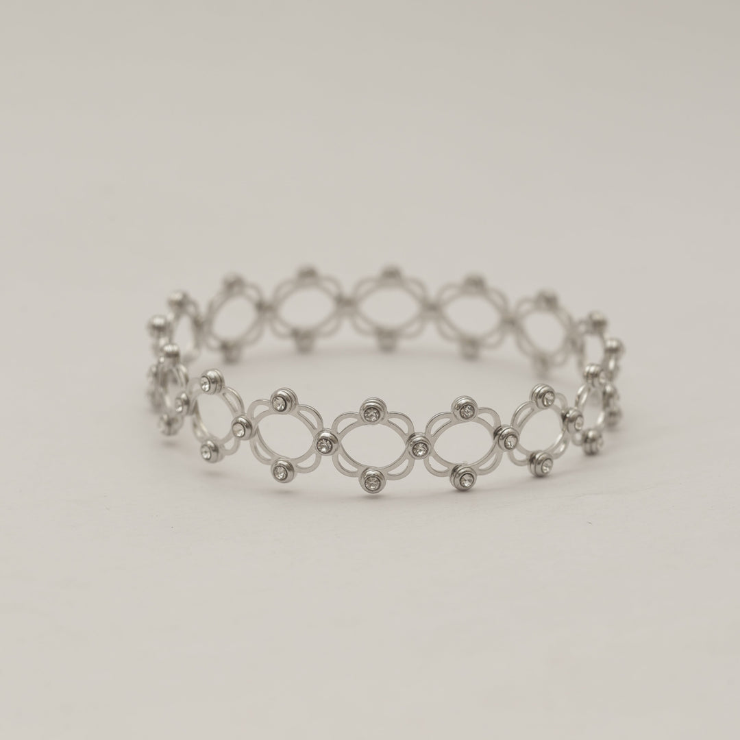 Asjustable Ladies Sterling Silver Crystal Link Bracelet/Ring