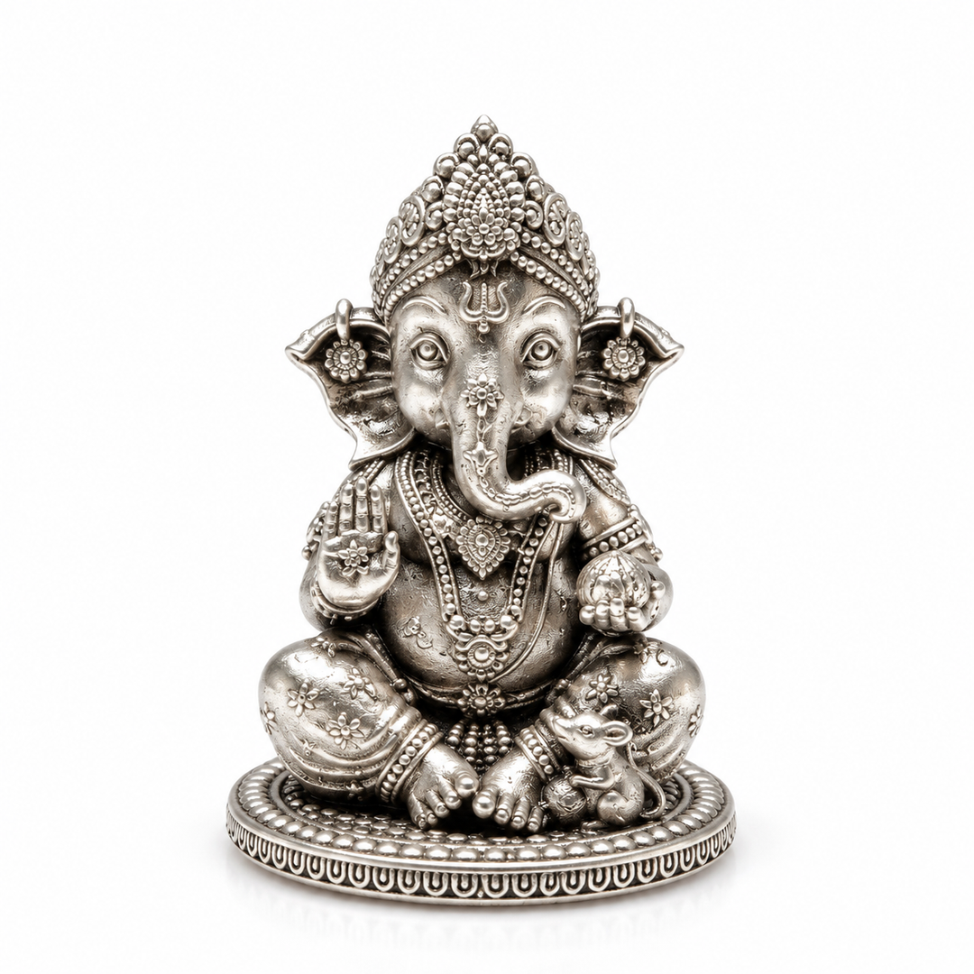 Divine Blessings Silver Ganesha Idol
