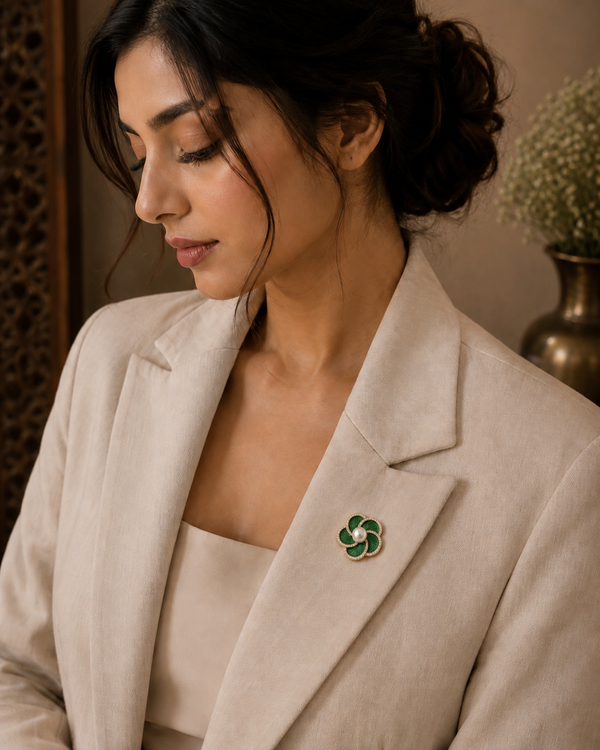Verdant Blossom Pearl & Crystal Brooch