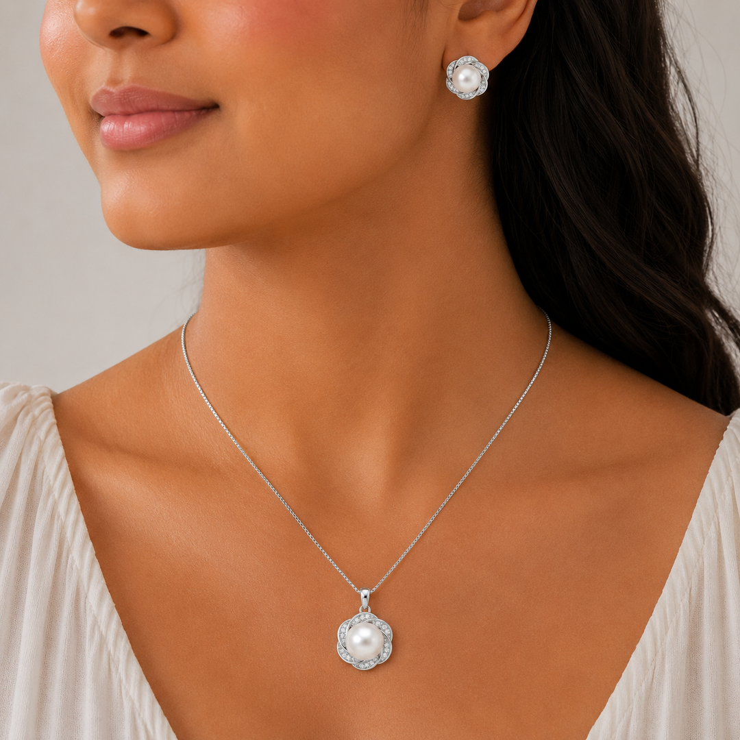 Rosette Pearl Pendant Set