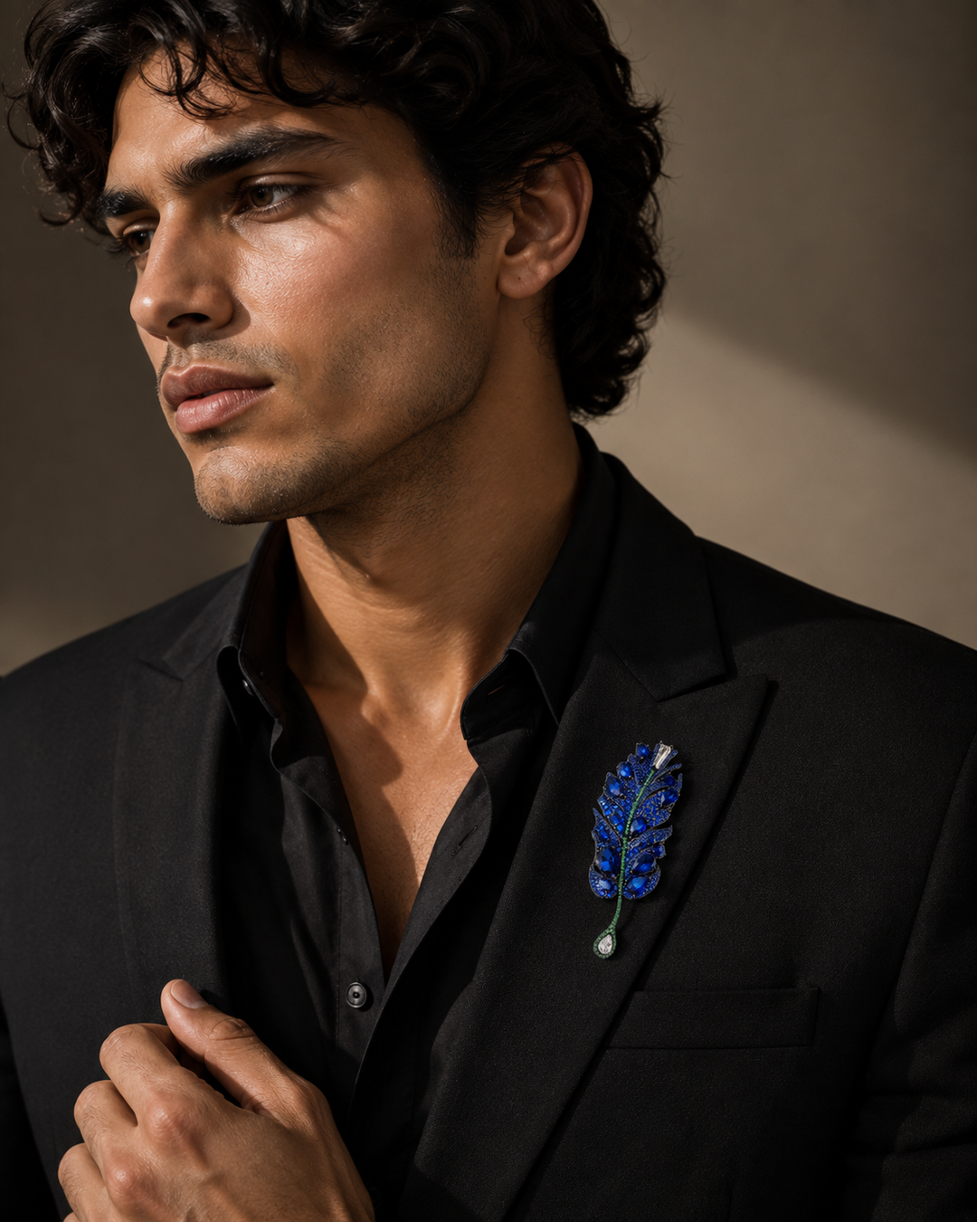 Midnight Sapphire Plume Brooch