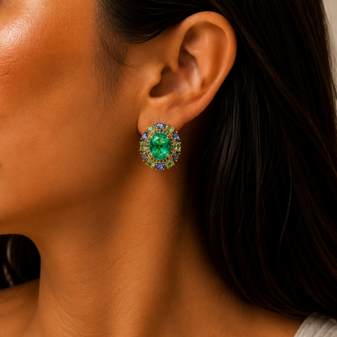 Emerald Crown Stud Earrings