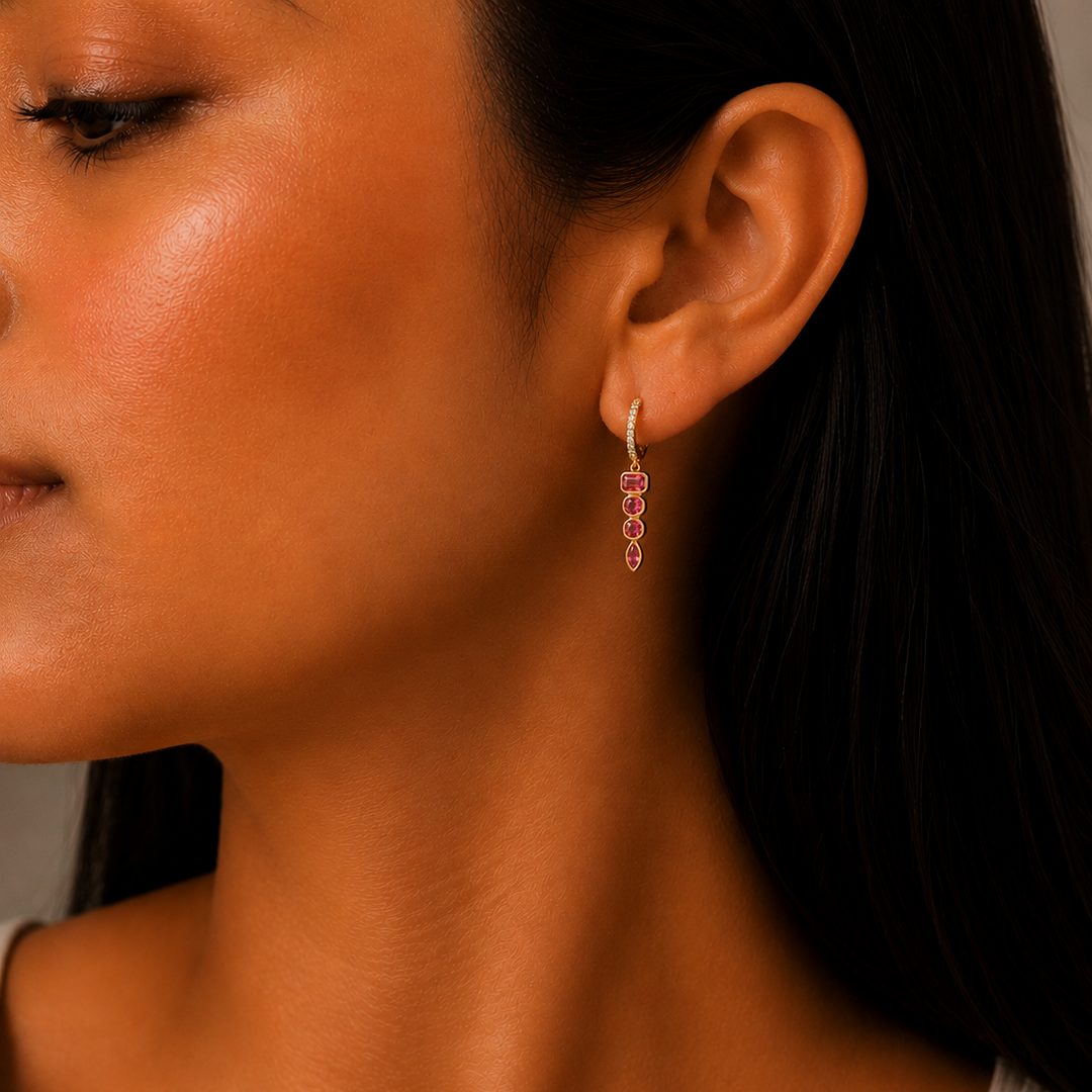 Ruby Cascade Hoop Earrings