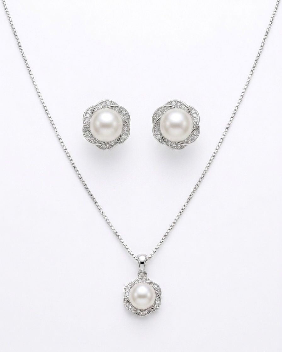 Rosette Pearl Pendant Set