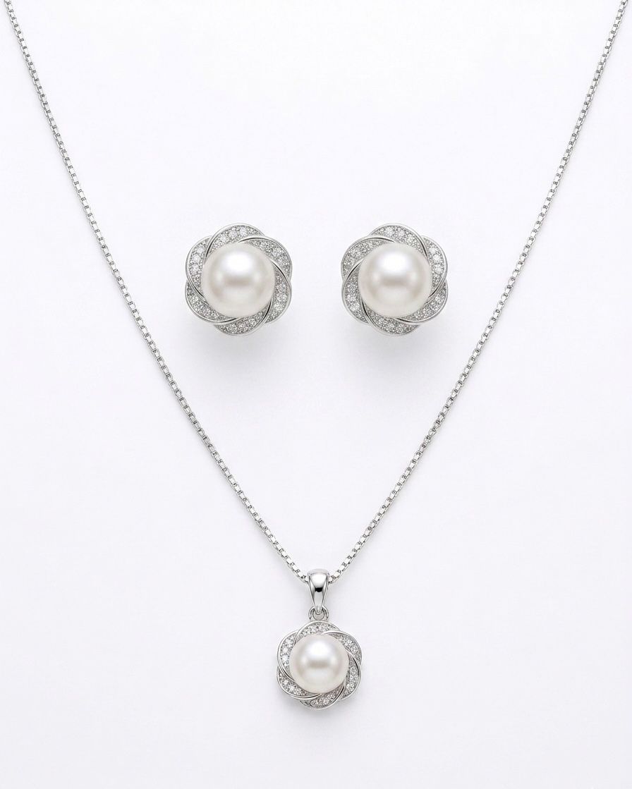 Rosette Pearl Pendant Set