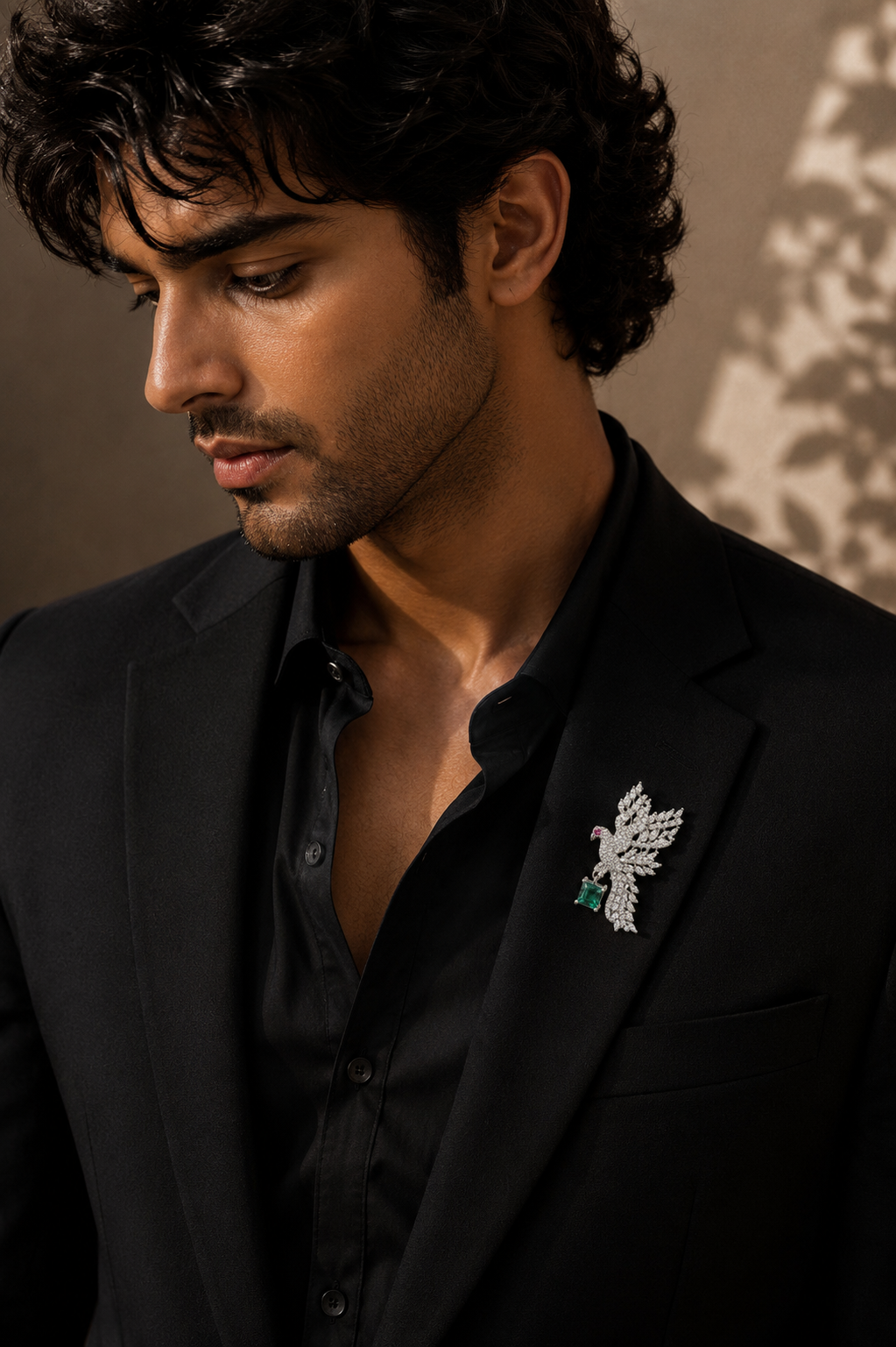 Emerald-Drop Majestic Phoenix Brooch