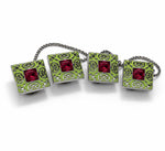 Load image into Gallery viewer, Imperial Chartreuse &amp; Ruby Filigree Cufflink Set
