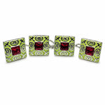 Load image into Gallery viewer, Imperial Chartreuse &amp; Ruby Filigree Cufflink Set
