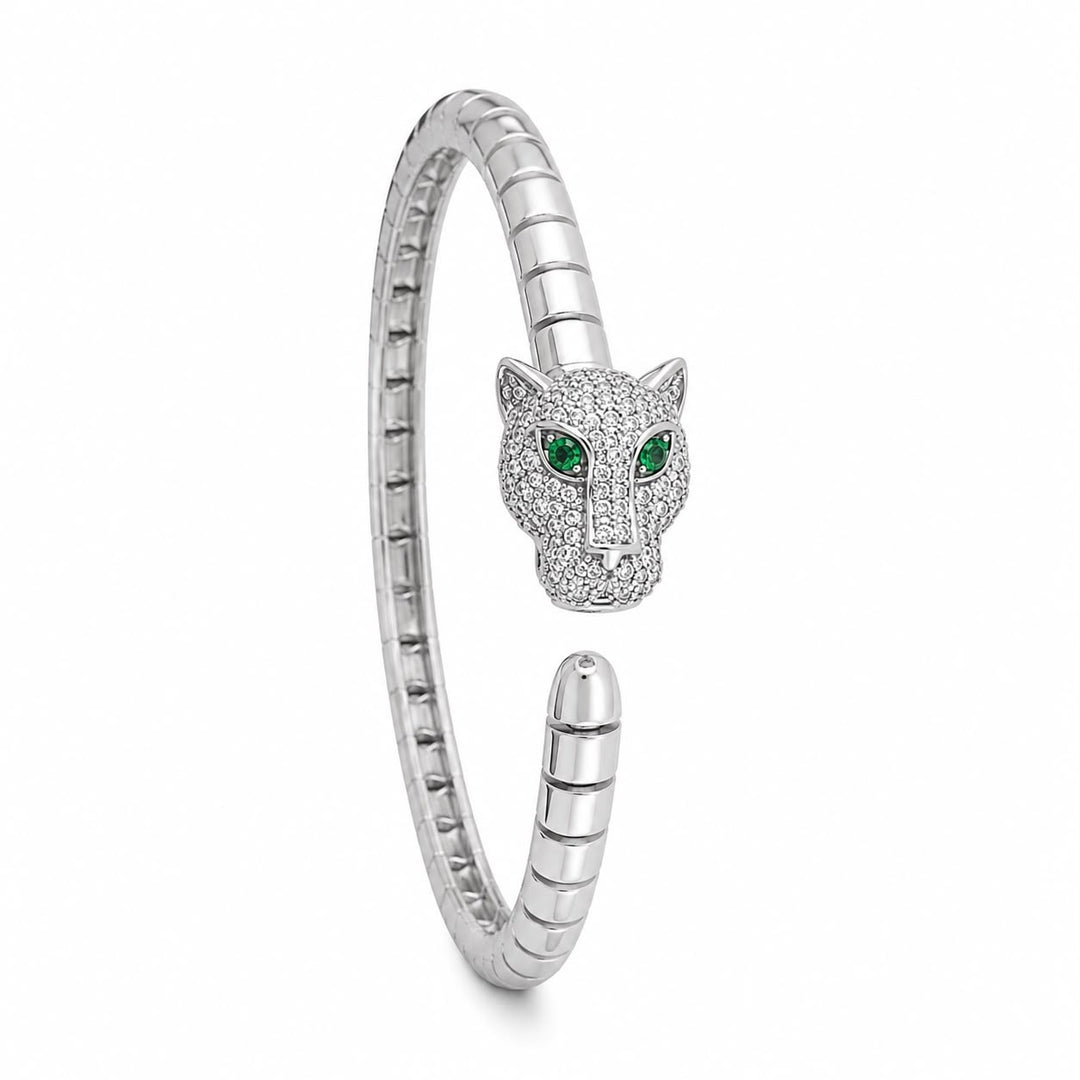 Emerald-Eyed Panther Pavé Cuff Bangle