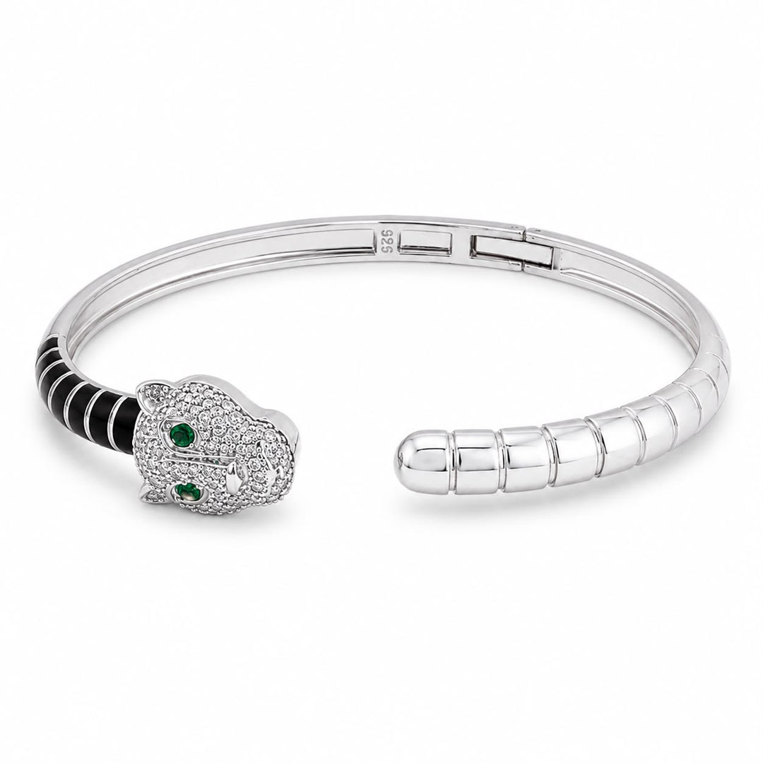 Emerald-Eyed Panther Pavé Cuff Bangle