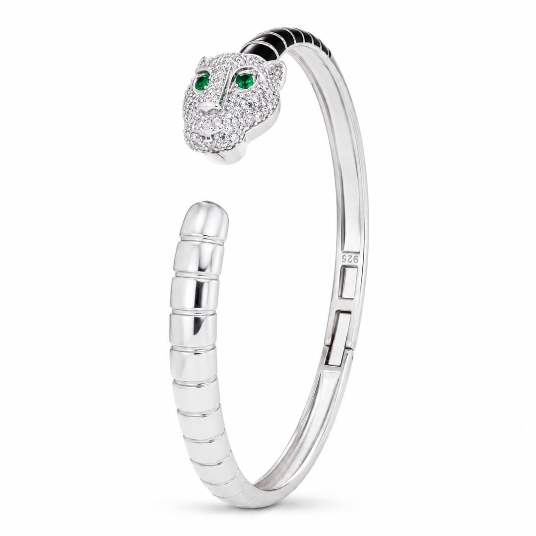 Emerald-Eyed Panther Pavé Cuff Bangle
