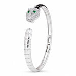 Load image into Gallery viewer, Emerald-Eyed Panther Pavé Cuff Bangle
