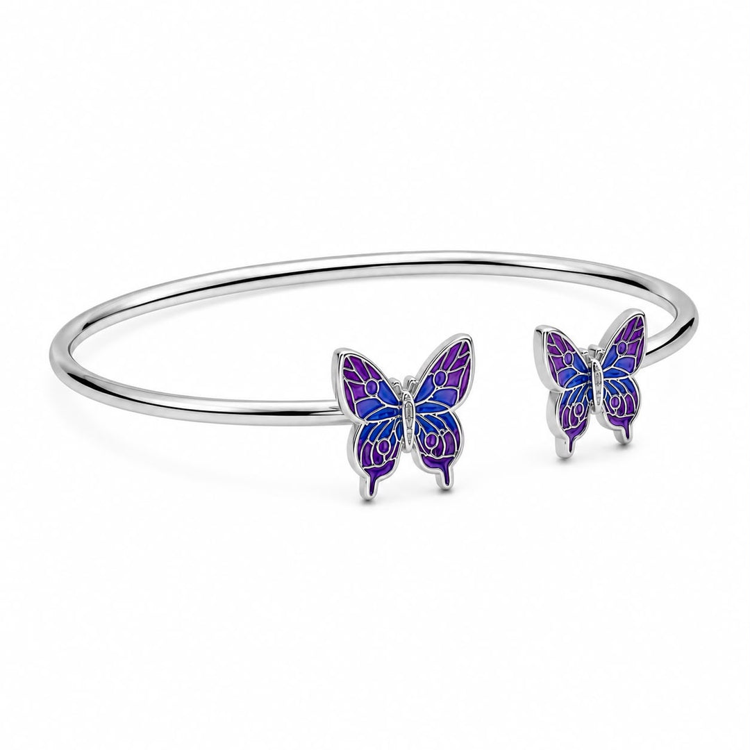 Midnight Iris Butterfly Open Cuff Bangle