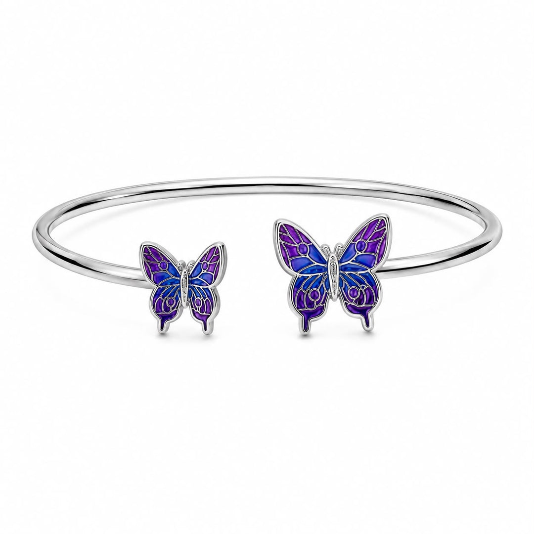 Midnight Iris Butterfly Open Cuff Bangle
