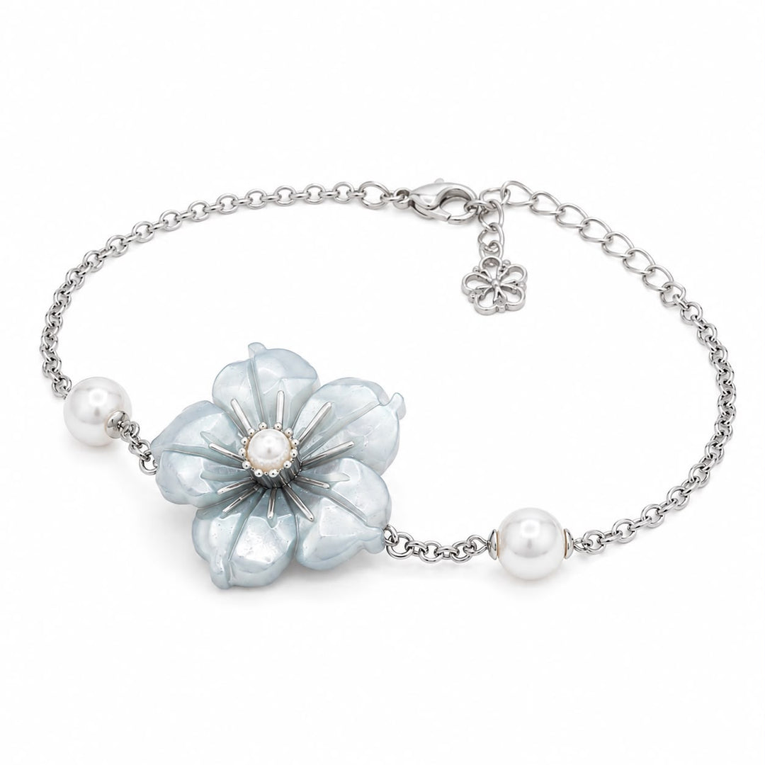 Serene Bloom Pearl & Carved Flower Bracelet