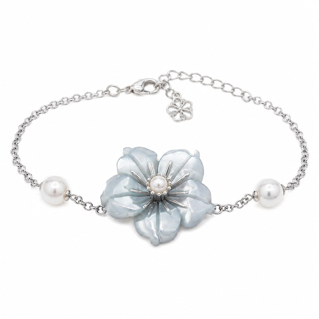 Serene Bloom Pearl & Carved Flower Bracelet