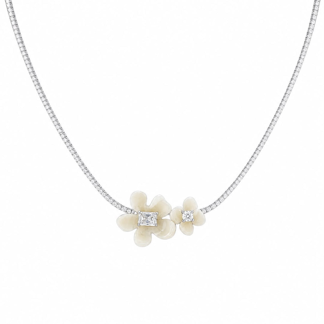 Blossoming Elegance Dual-Flower Tennis Necklace