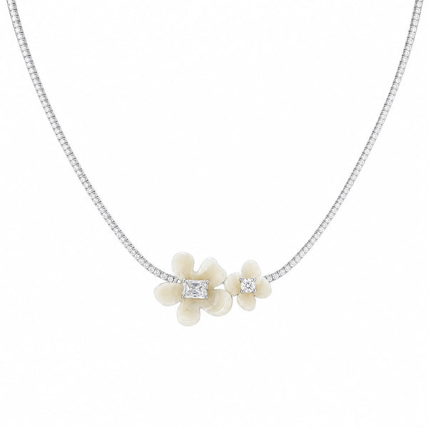 Blossoming Elegance Dual-Flower Tennis Necklace
