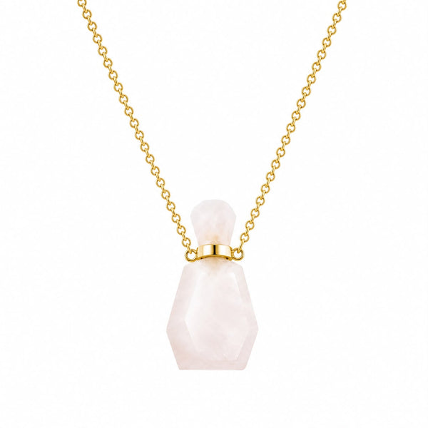 Aura Rose Quartz Crystal Vial Pendant Necklace