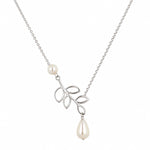 Load image into Gallery viewer, Silver Leaf Vine &amp; Pearl Drop Lariat Necklace
