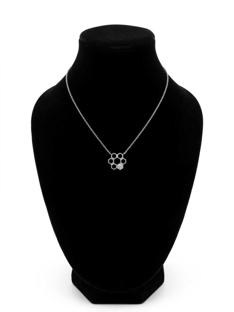 Honeycomb Glow Silver Pendant Necklace