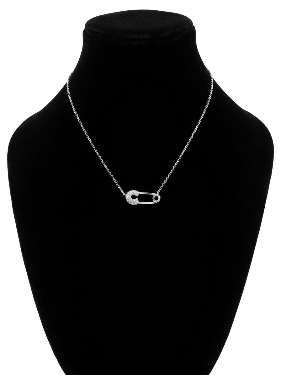 Silver Safety Pin Pendant Necklace