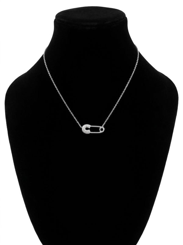 Silver Safety Pin Pendant Necklace