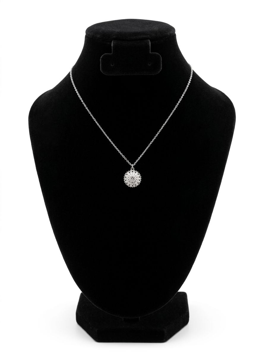 Silver Floral Halo Pendant Necklace