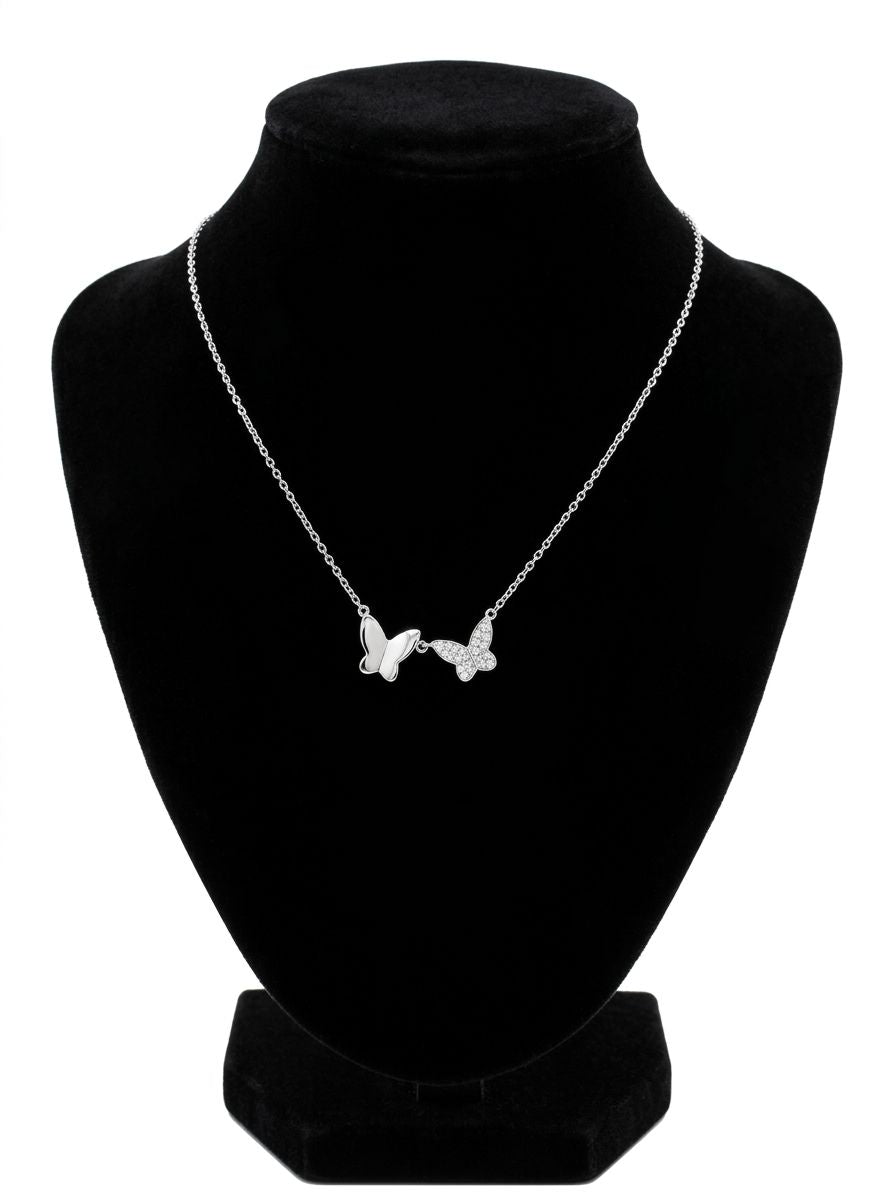 Silver Double Butterfly Pendant Necklace