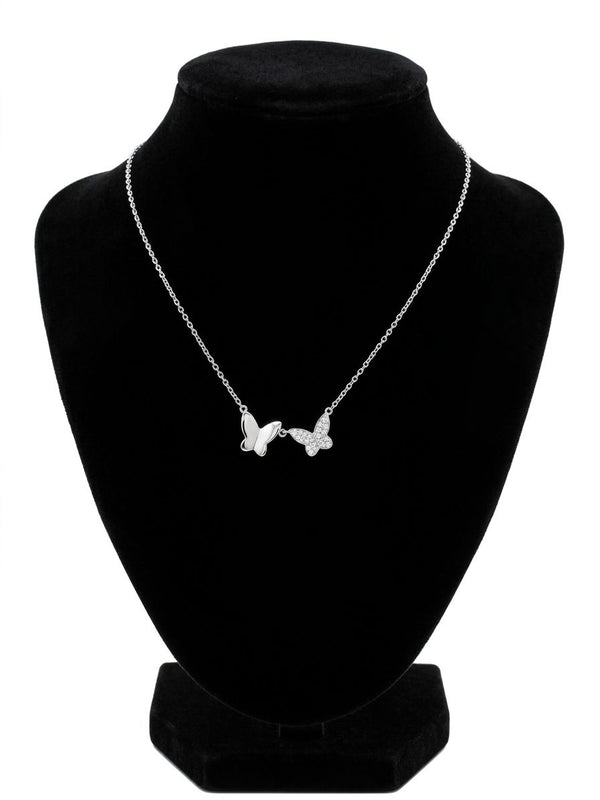 Silver Double Butterfly Pendant Necklace