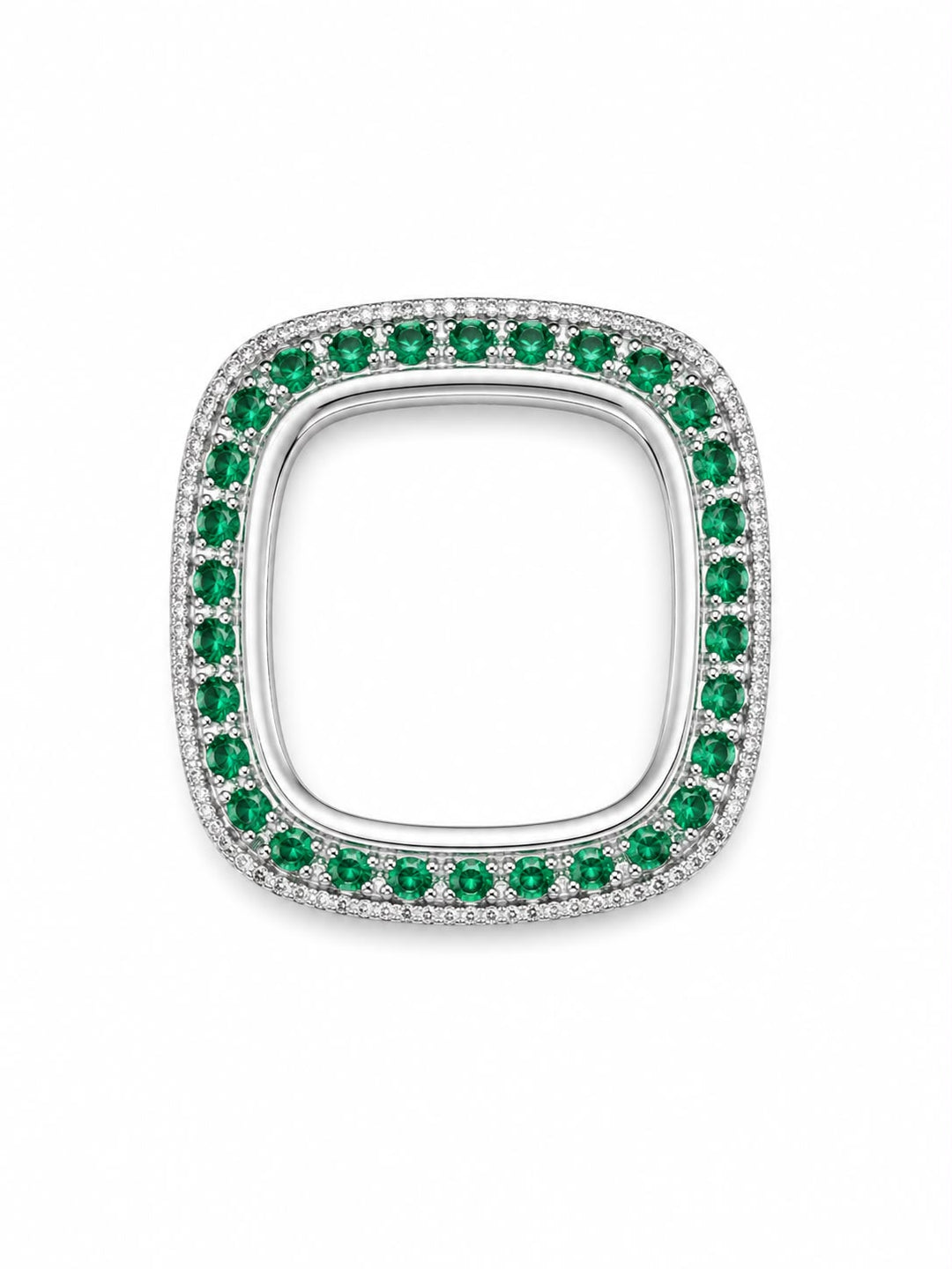 Emerald-Green Cushion Geometric Pavé Ring