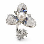 Load image into Gallery viewer, Aura Pearl &amp; Crystal Cluster Open Cuff Ring

