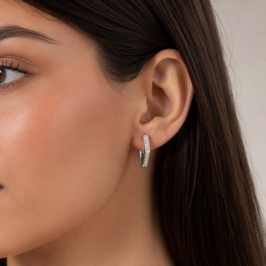 Geometric Hexagon Huggie Earrings