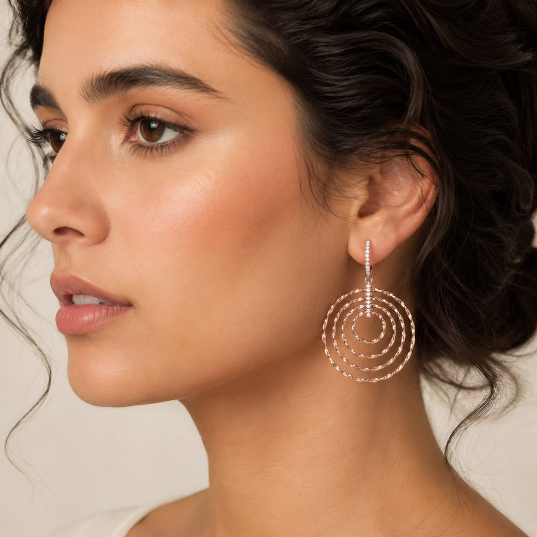 Aura Rose Gold Concentric Ripple Drop Earrings