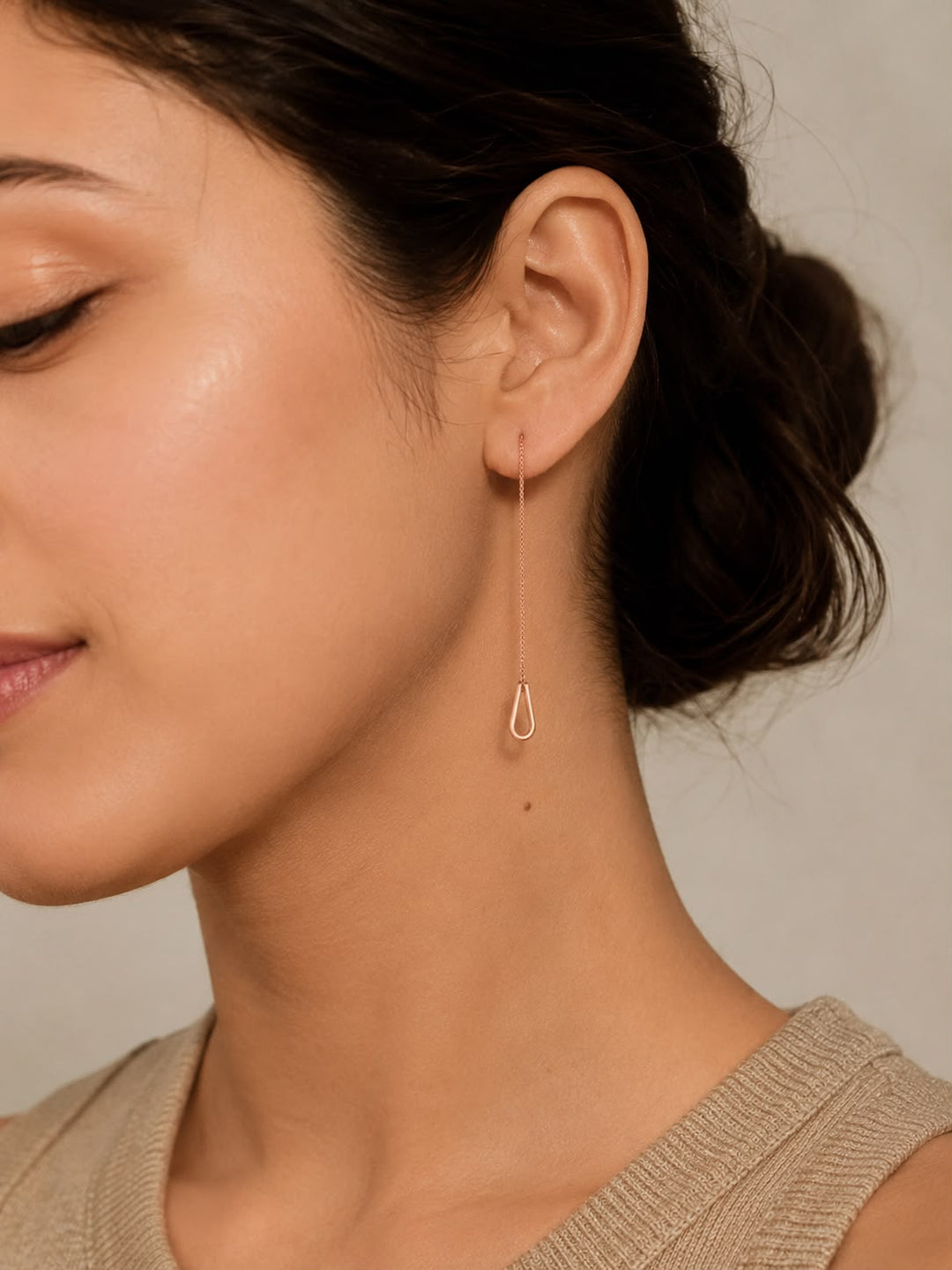Cascade Rose Gold Teardrop Threader Earrings