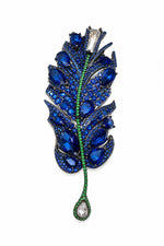Load image into Gallery viewer, Midnight Sapphire Plume Brooch
