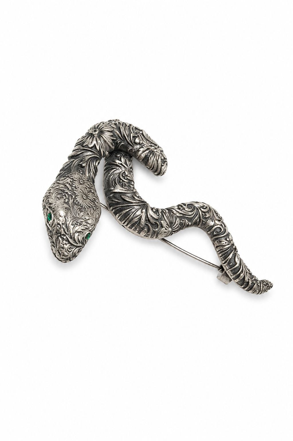 Emerald-Eyed Baroque Serpentine Brooch