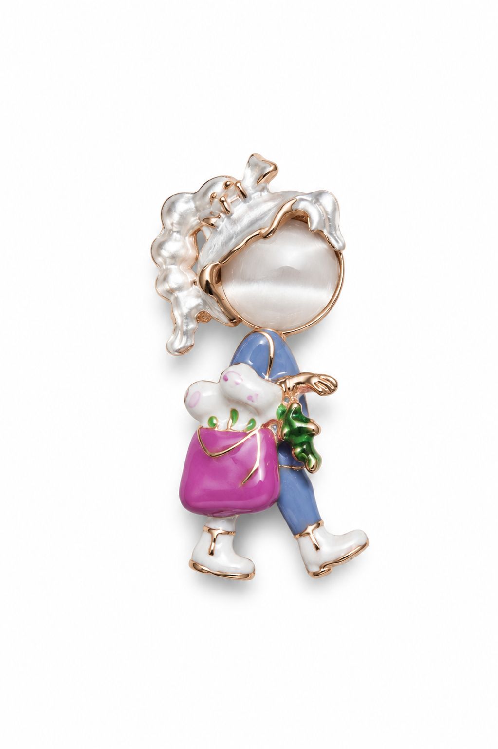 "Chic Promenade" Whimsical Girl Enamel Brooch