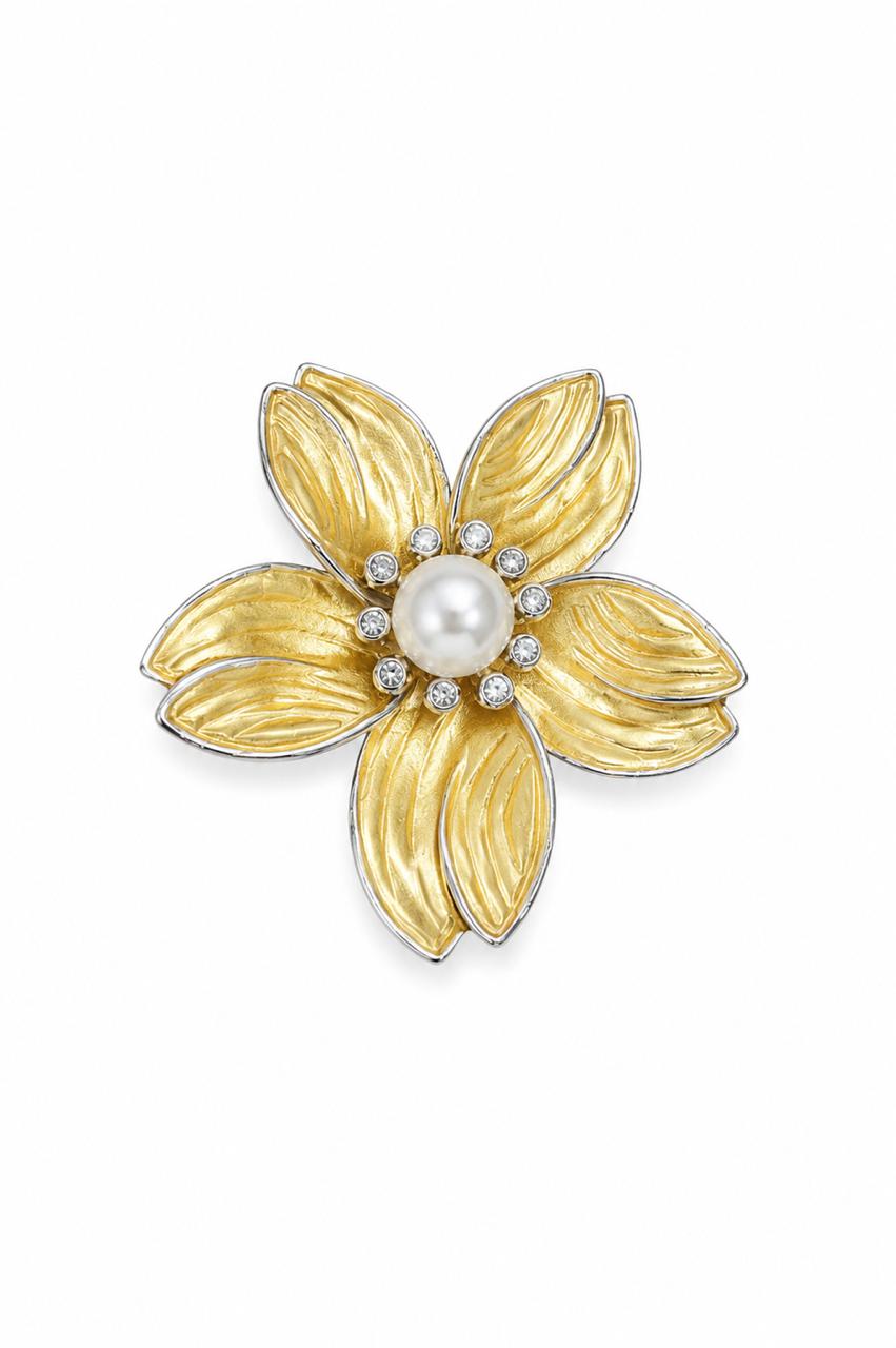 Gilded Blossom Pearl Brooch