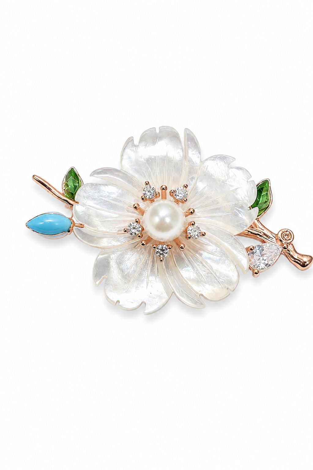 "Aura Blossom" Mother-of-Pearl & Pearl Floral Brooch