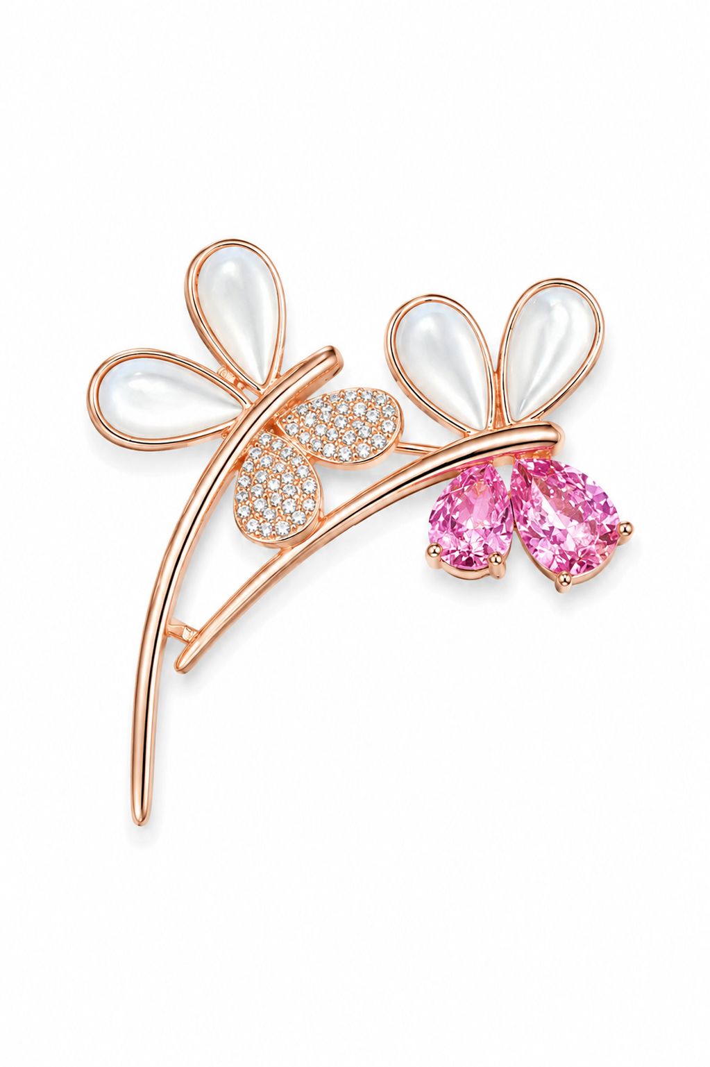 Whispering Wings Rose Gold Dual-Butterfly Brooch