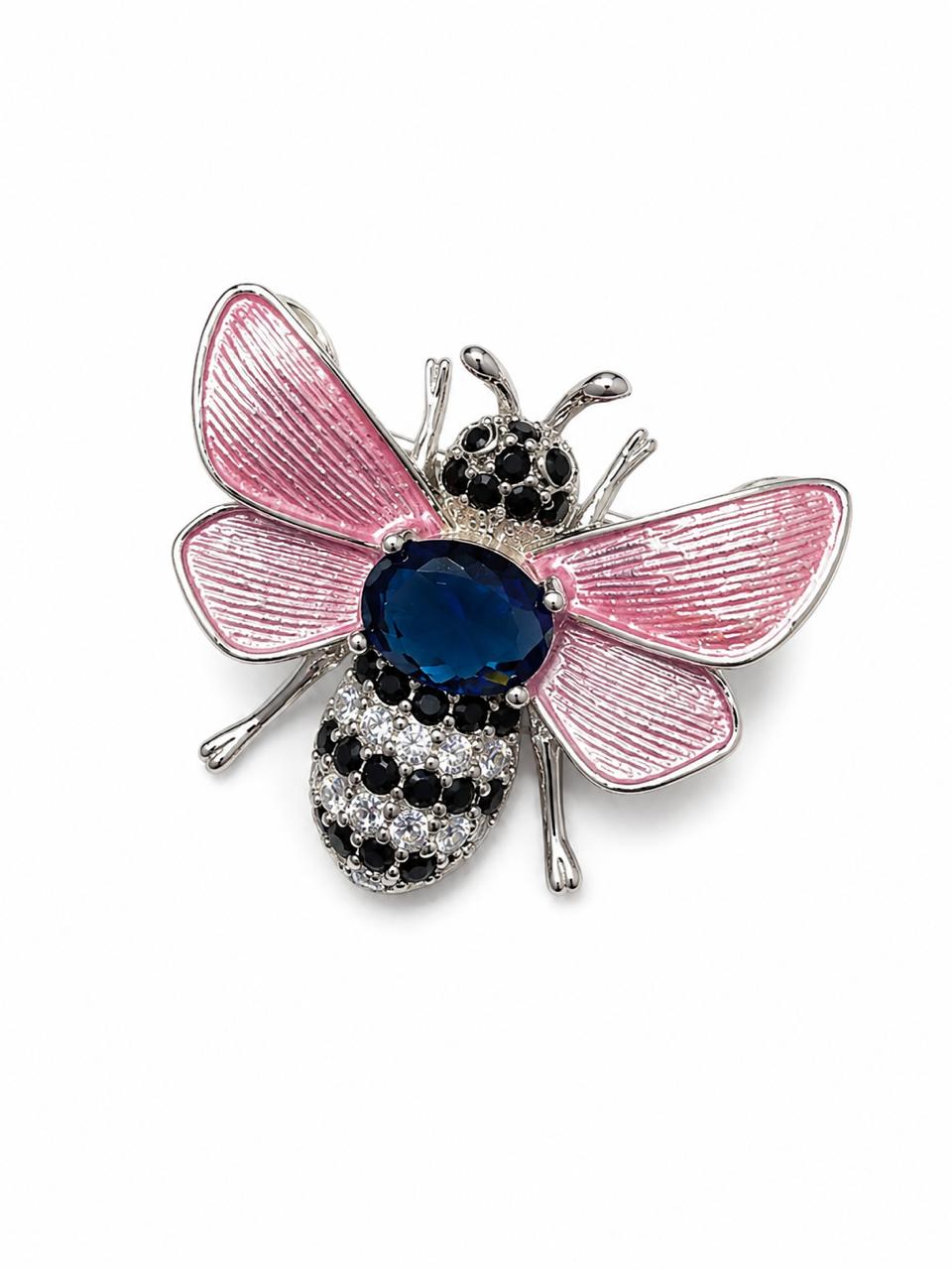 Midnight Sapphire & Rose Enamel Bee Brooch