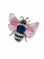 Load image into Gallery viewer, Midnight Sapphire &amp; Rose Enamel Bee Brooch
