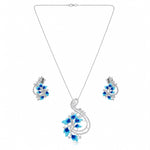 Load image into Gallery viewer, Azure Bloom Enamel &amp; Crystal Pendant Set
